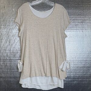Pebble and Stone Beige Layered Short Sleeve Top
